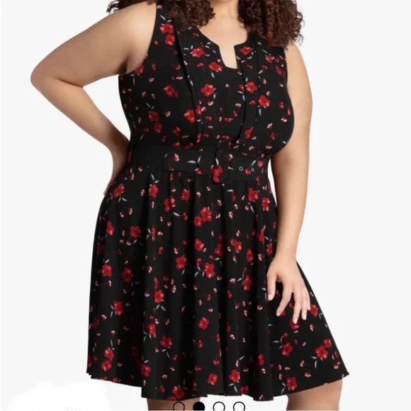 City Chic Lyra Red Floral Fit & Flare Sleeveless Dress - Picture 1 of 9